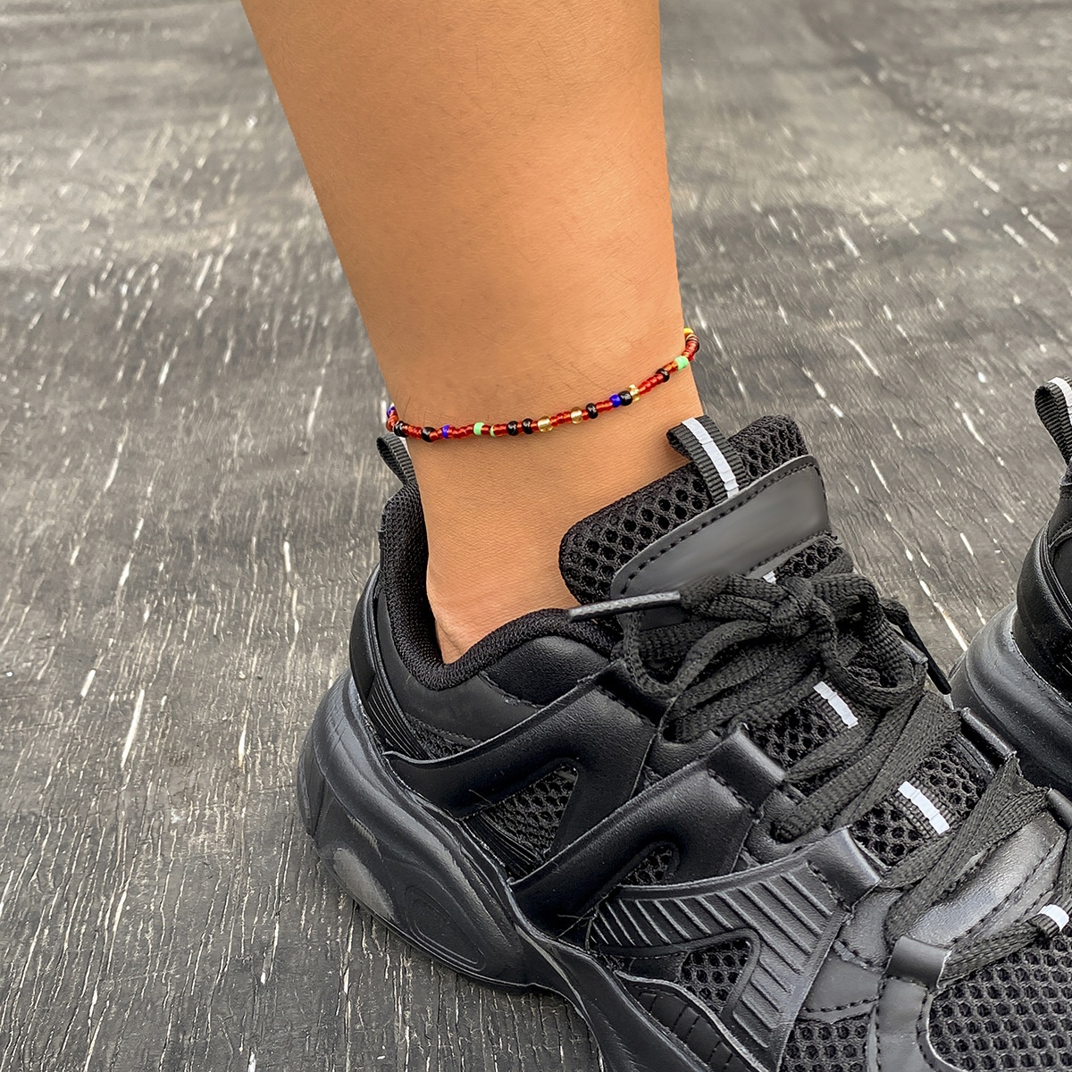 Simple Contrast Color Rice Beads Colorful Single Layer Anklet Female European And American Jewelry Retro All-match Ethnic Elastic Foot Ornaments