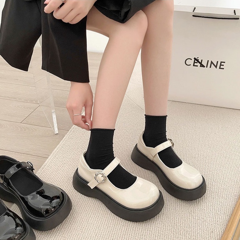 Thick-soled Versatile Leather Shoes For Women Summer Retro Mary Jane Shoes French Temperament Black Single Shoes