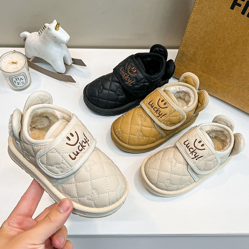 Children's Winter Toddler Shoes Boys Bear Ears Indoor Shoes Children's Korean Soft-soled Cotton Shoes