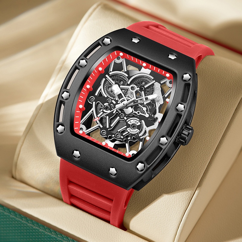 Barrel-shaped Student Glow-in-the-dark Waterproof Hollow-out Quartz Watch For Men