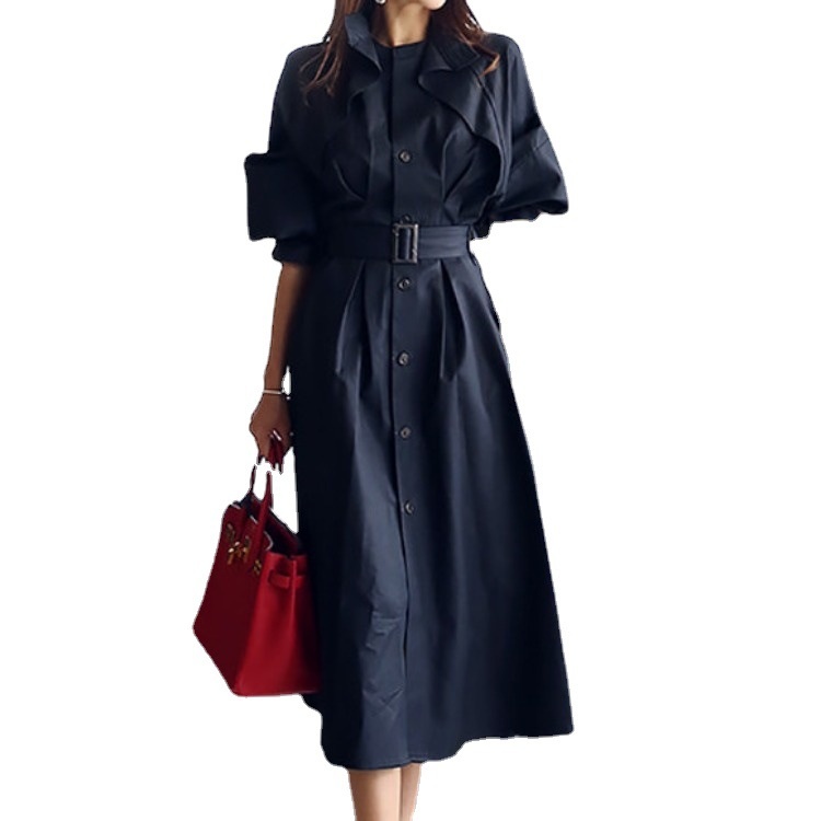 Hong Kong Style Coat Autumn Fashion Waist Windbreaker Dress Chic Windbreaker Women's Mid-length Coat - 5