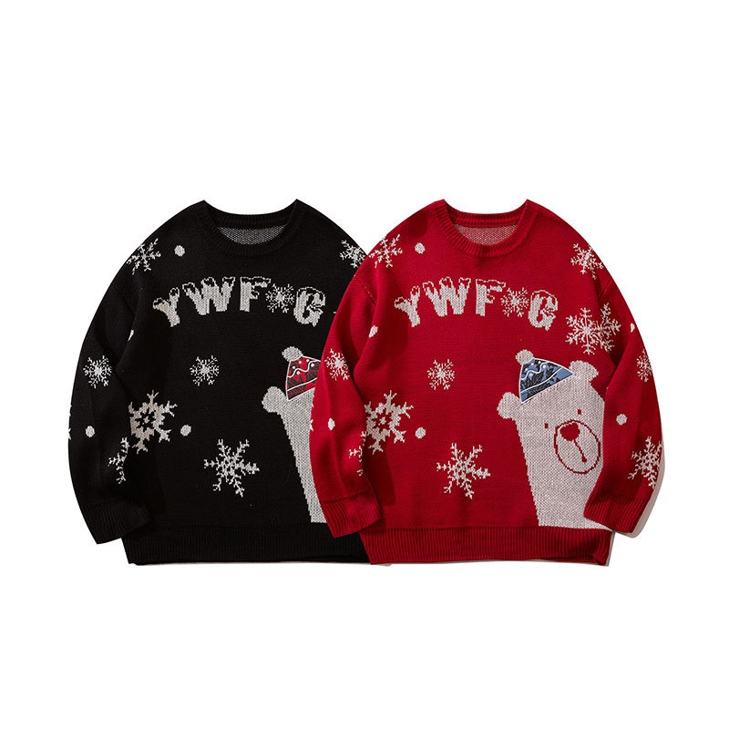 Y W F G Autumn And Winter Hong Kong Style Neutral Christmas Theme Casual Loose Sweater Versatile Round Neck Sweater - 4