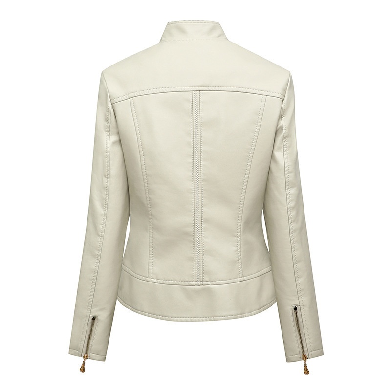 European And American Spring And Autumn Women's Fit Thin Outdoor Casual Jacket Women's Motorcycle Wear Large Size Suit Collar P U Leather Jacket - 5