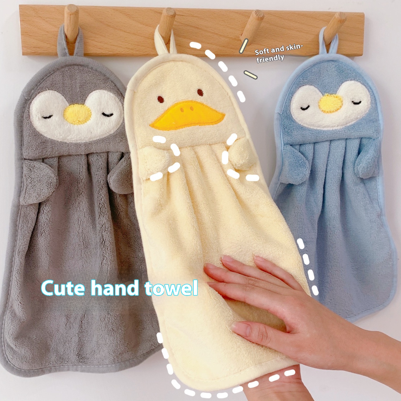Hangable Absorbent Towel For Hand Towels Children's Hand Towels Baby Hand Towels Cute Penguin Duck Skin-friendly And Soft