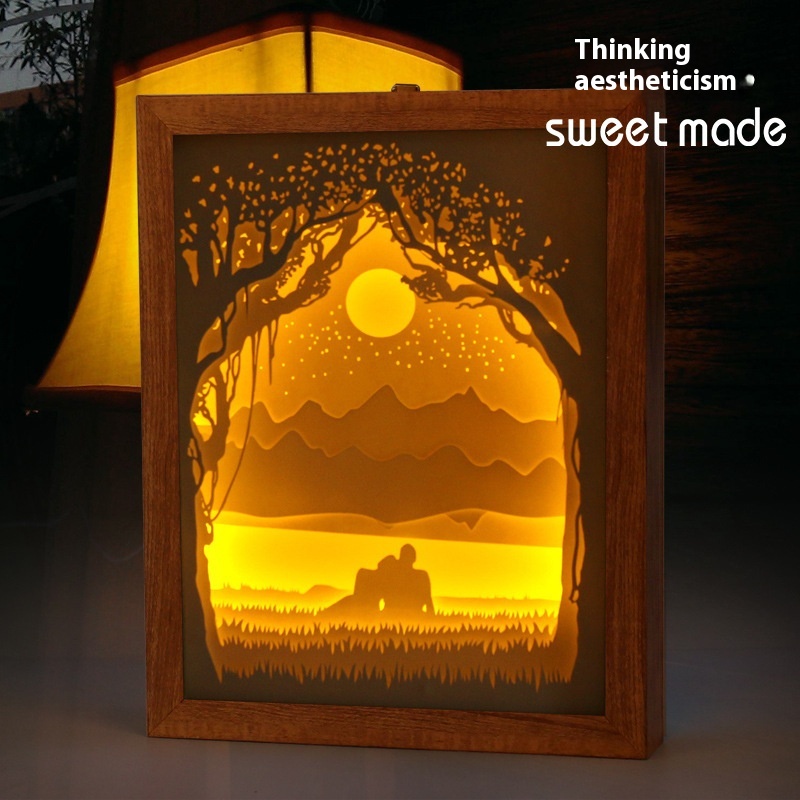 Unique Girl Gift Diy Paper-cut Lamp Couple Creative Gift Custom Ornaments3d Three-dimensional Light And Shadow Paper Sculpture Lamp