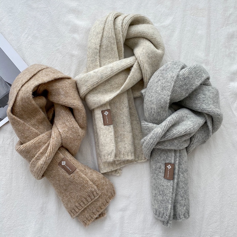 Autumn And Winter Wool Scarf Women's Soft And Waxy Korean Version Men's And Women's Warm Scarf Japanese And Korean Sweet Leather Label Scarf - 2