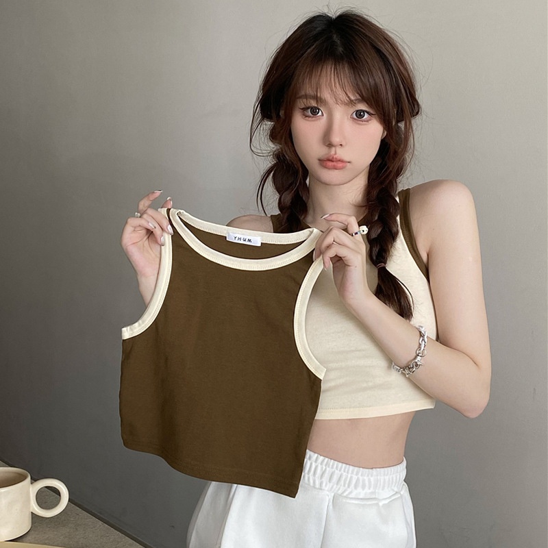 Spring And Summer Sleeveless Camisole For Women,Fashionable Seamless Sportswear,Short Pure Color Matching Tops For Women