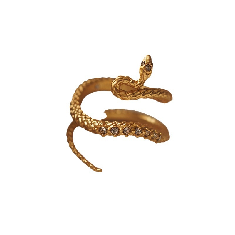 Niche Design Golden Snake Vintage Retro Middle-aged Ring With Diamond Opening And Adjustable Opening - 5