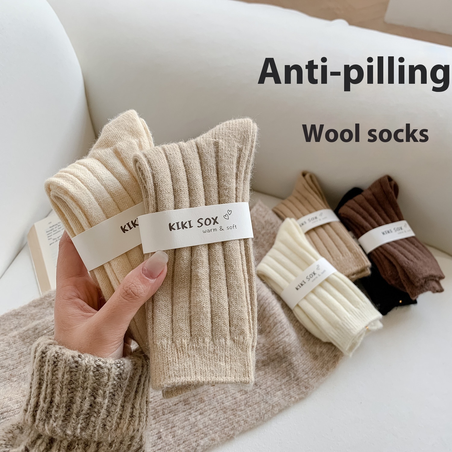 Autumn And Winter Socks Style Women's Socks Mid-tube Socks Solid Color Women's Socks Anti-pilling Pile Socks Wool Socks Zhuji Socks