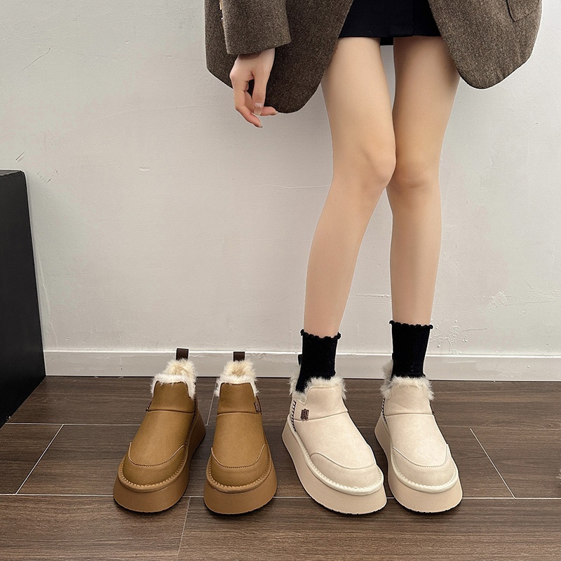 Warm And Non-slip Thick-soled Snow Boots For Women In Winter Online Celebrity Plus Velvet Thickened One-foot White Cotton Shoes
