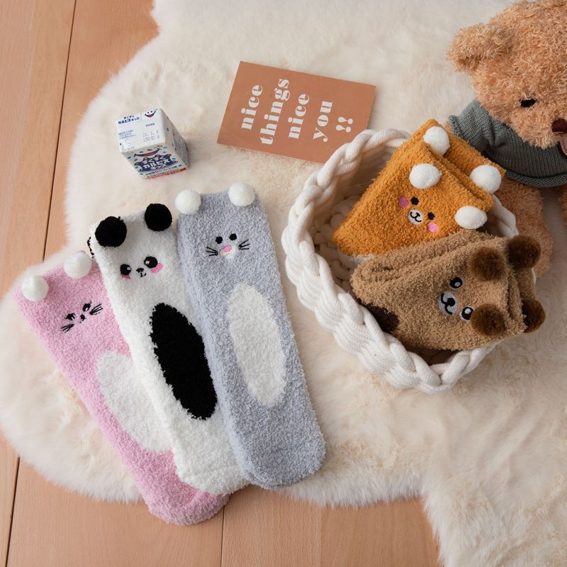 Women's Socks Snow Socks Sleeping Socks Plus Velvet Thick Floor Socks Mid-tube Socks Coral Fleece Socks Cartoon Socks