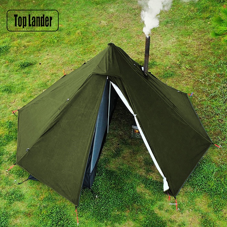 Portable Waterproof Double Deck Camping Gear Pyramid Single Tent Outdoor Tent With Chimney