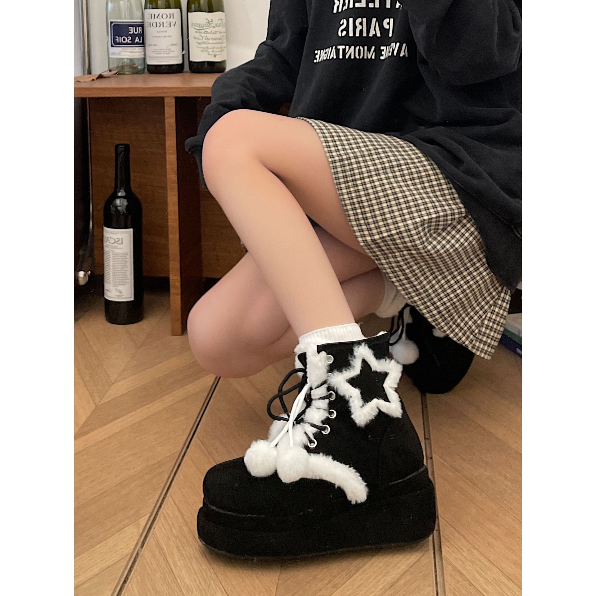 Jinmi Height-enhancing Short-tube Snow Boots For Women Plus Velvet Warm Cotton Shoes For Women