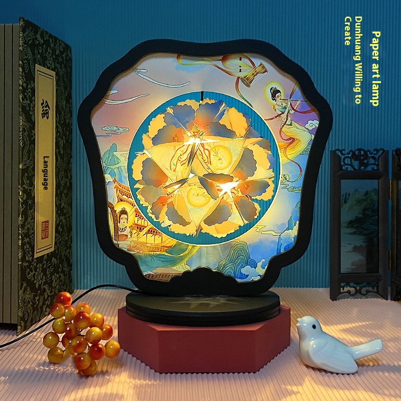 Mogao Grottoes Dunhuang Creative Handmade DIYPaper Sculpture Lamp3 DThree-dimensional Paper Art Lamp Gift Gift Small Ornaments