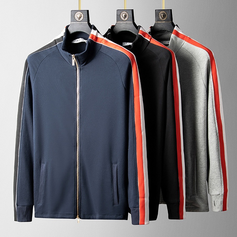 TBDouble-sided Webbing Stitching Striped Pure Cotton Zipper Sports Cardigany Brand Sweater Jacket Coaty Men