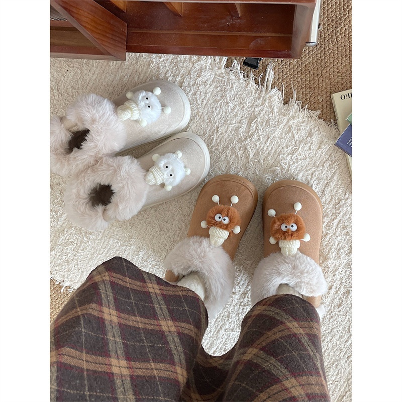 Cute Coal Ball Snow Boots Plus Velvet And Thickened Winter Fashion Outer Wear Warm Thick-soled Height-enhancing Sleeve Cotton Shoes