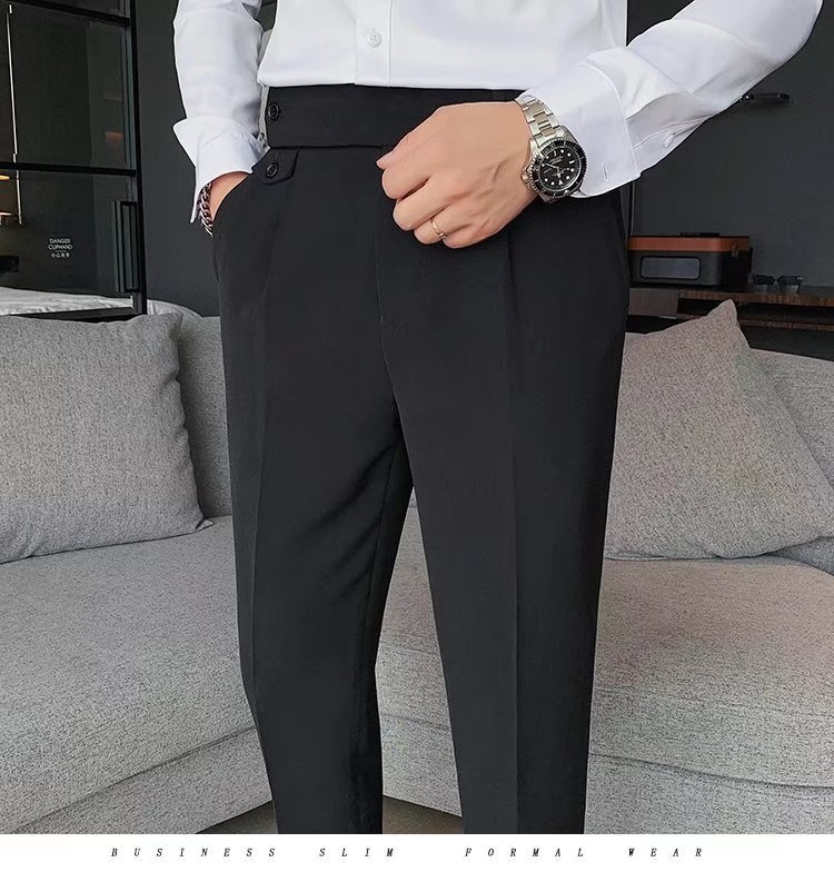 Casual Mid-high Waist Suit Pants Men Spring And Summer Men's Business Drape Long Pants Straight Iron-free Naples Suit Pants