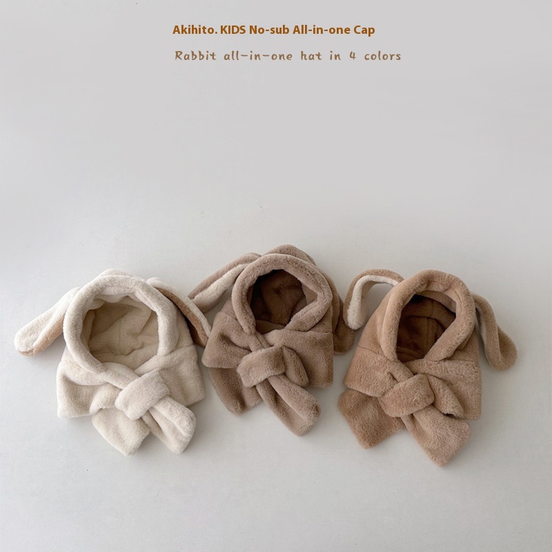 Qiunan Baby Hat Scarf Integrated Winter Style Boys And Girls Cute Baby Plush Hat