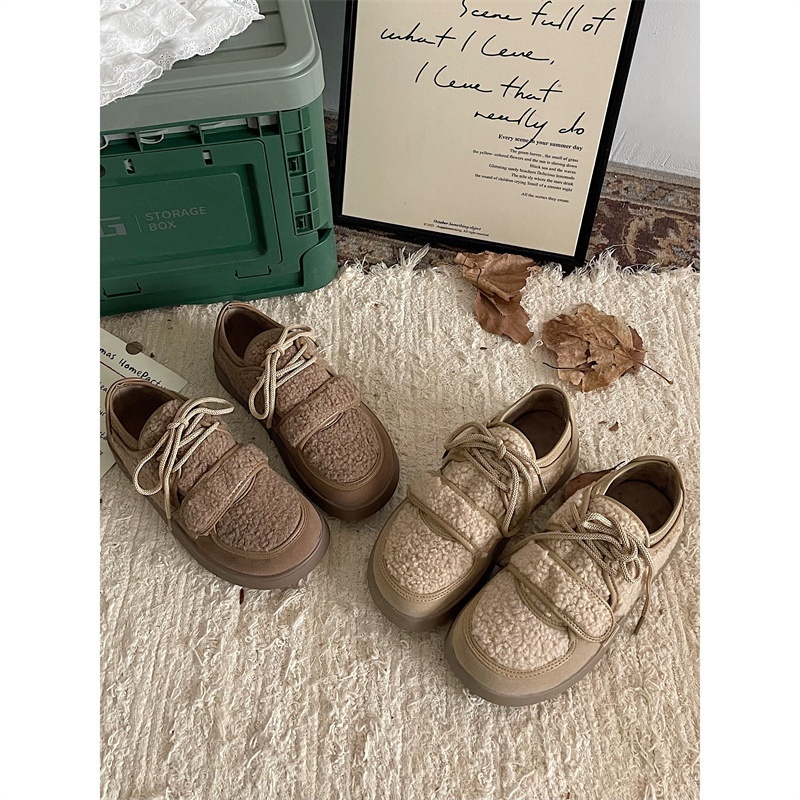 Jinmi Plus Velvet Thick-soled Casual Shoes For Women Winter Style Tods Shoes Ugly Cute Velcro Loafer Cotton Shoes For Women