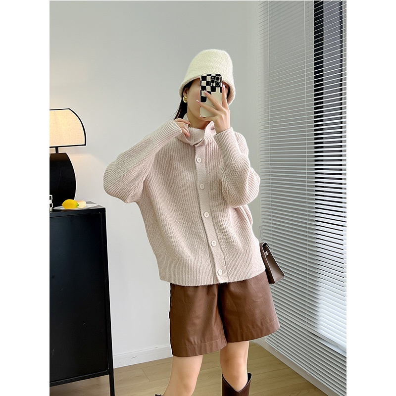 Autumn And Winter Style C Home Casual Button Large Lapel Wool Blend Soft Waxy Knitted Cardigan Women's Jacket - 4