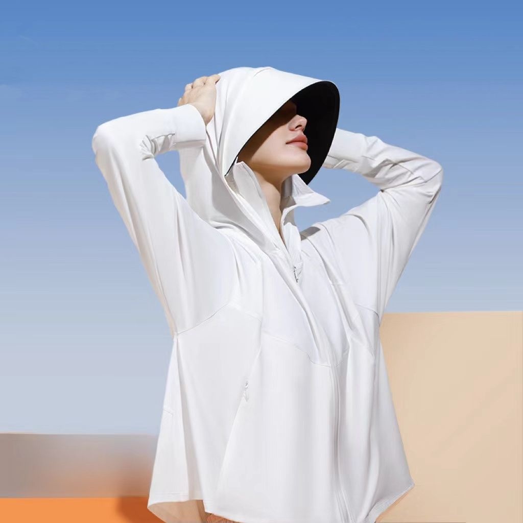 Spring And Summer Sun Protection Clothing For Women,Ice Silk,Cool,Breathable,UVProtection,Heat Dissipation,Detachable Hooded Mask