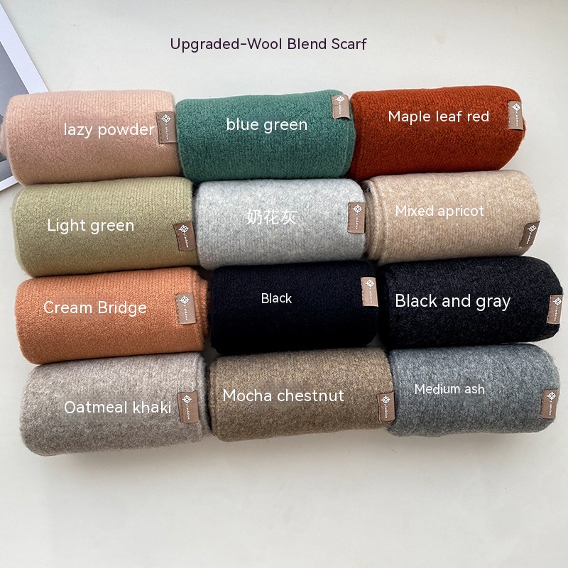 Autumn And Winter Wool Scarf Women's Soft And Waxy Korean Version Men's And Women's Warm Scarf Japanese And Korean Sweet Leather Label Scarf - 3