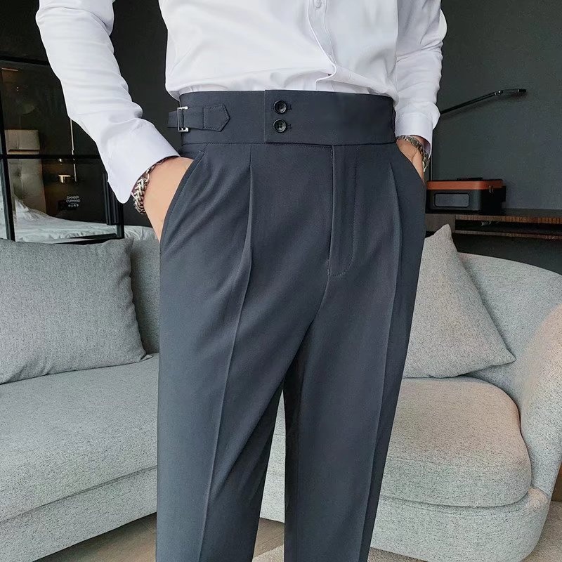 [SHOPEE]THMen's Slim-fitting High-waisted Business Solid Color Straight Naples Trousers