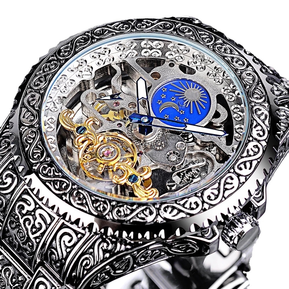 European And American Style Men's Fashion Hollow Retro Carved Automatic Mechanical Watch