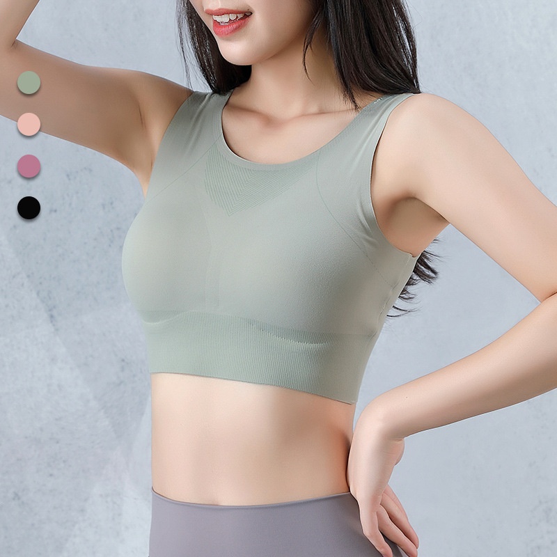 No Size Bra Nude Ice Silk Yoga Sports Bra Gathered Beautiful Back Big Chest Small Seamless Sports Bra Thin
