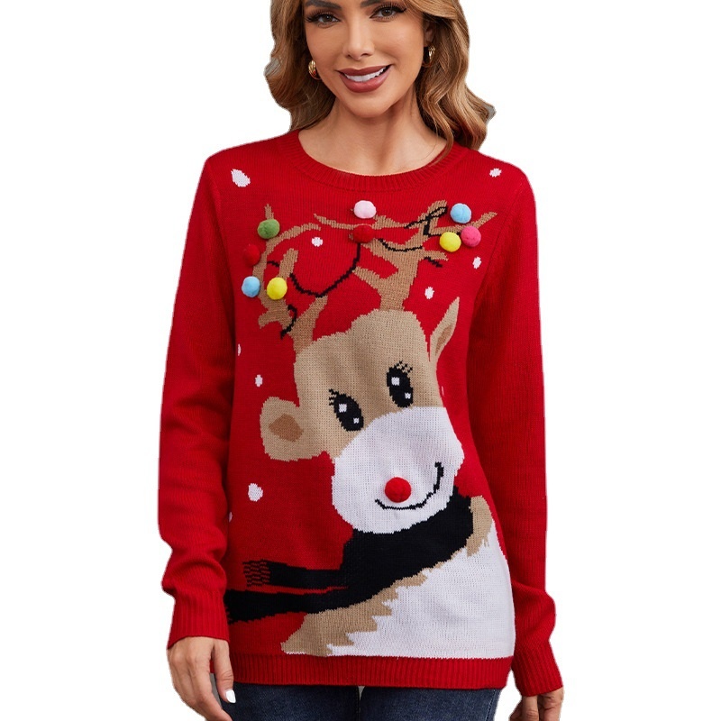 Foreign Trade European And American Lazy Style Christmas Sweater Autumn And Winter Loose Round Neck Pullover Women's Sweater - 4