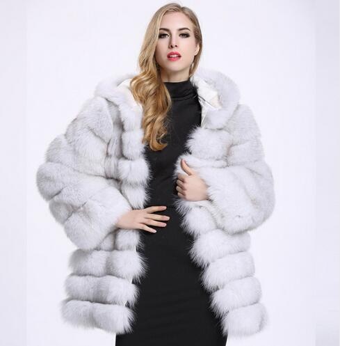 Women's Elegant Faux Fur Spliced Hooded Coat Fluffy Thickened Warm Fox Fur Coat - 3