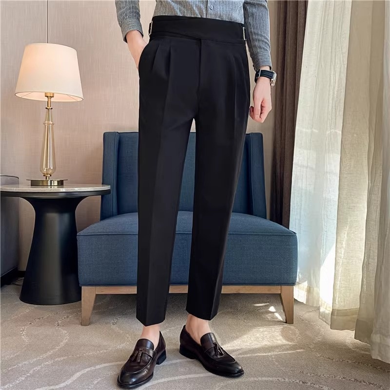 Direct Italian Naples Trousers Men's Casual Suit Pants High Waist Slim Fit Nine-point Trousers