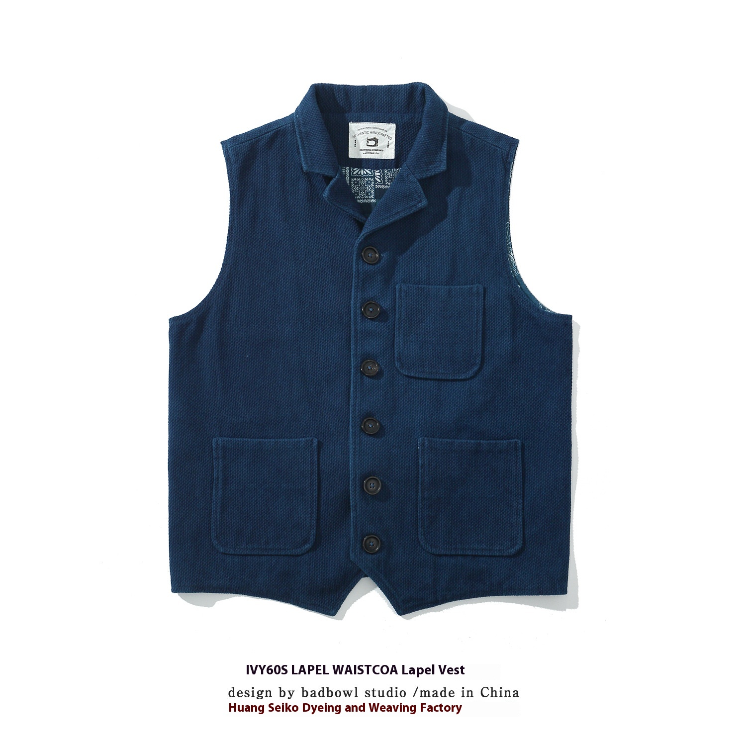 Indigo Plant Blue Dye Suit Vest Classic American Retro Heavy Vest Multi-pocket Work Vest Jacket