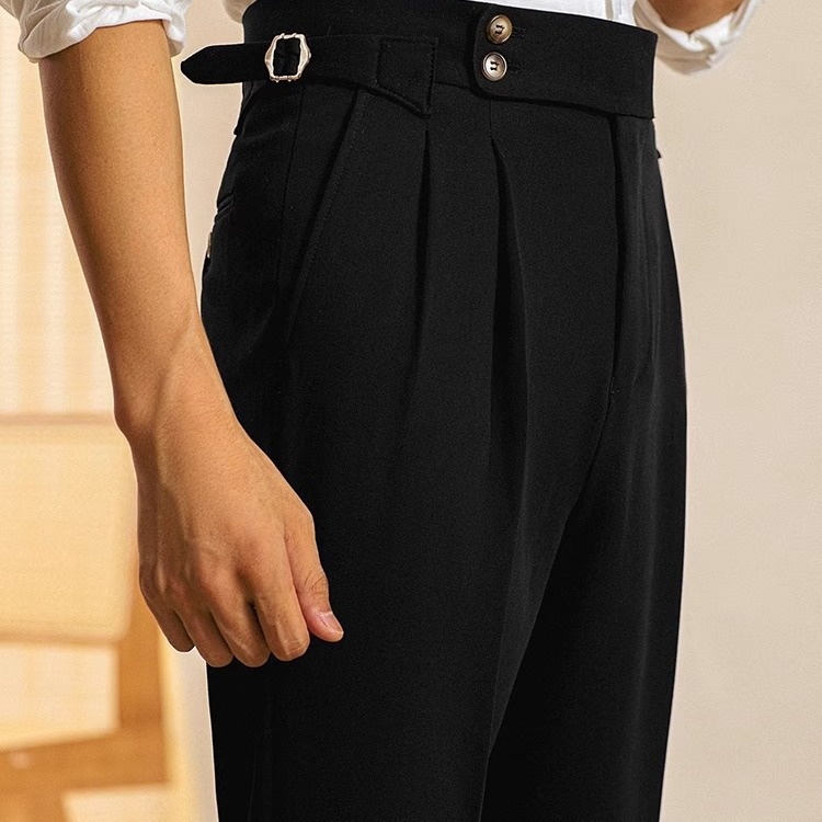 Casual High Waist Suit Pants Men Spring And Autumn Business Paris Buckle All-match Naples Drape Free Ironing