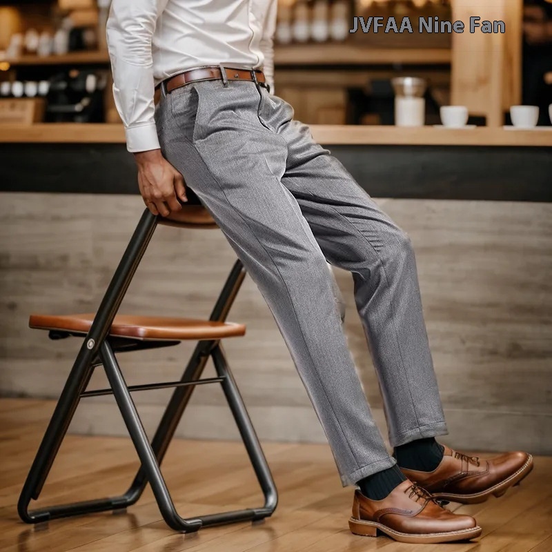 Jiufan Men's Naples Trousers Gray Water-Repellent Non-ironing Non-ironing Business Casual Suit Trousers JL1005