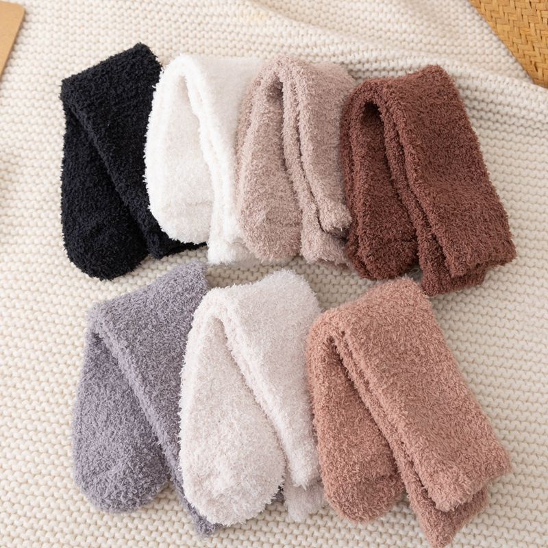 Coral Fleece Socks Autumn And Winter Plus Velvet Thickened Men And Women Couples Solid Color Warm Mid-tube Socks Do Not Shed Velvet