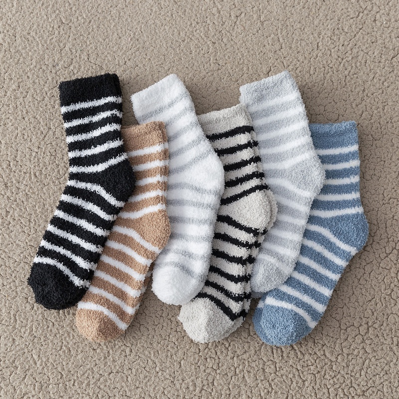 Coral Fleece Socks Men Autumn And Winter Thickened Mid-tube Socks Thickened Home Floor Sleeping Socks Stripes