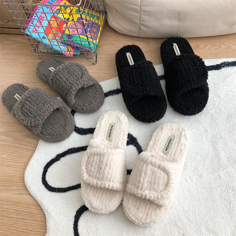 Internet Celebrity Hot-selling Furry Slippers For Women Autumn And Winter White Korean Version Style Stepping Shit Feeling Plush Cotton Slippers