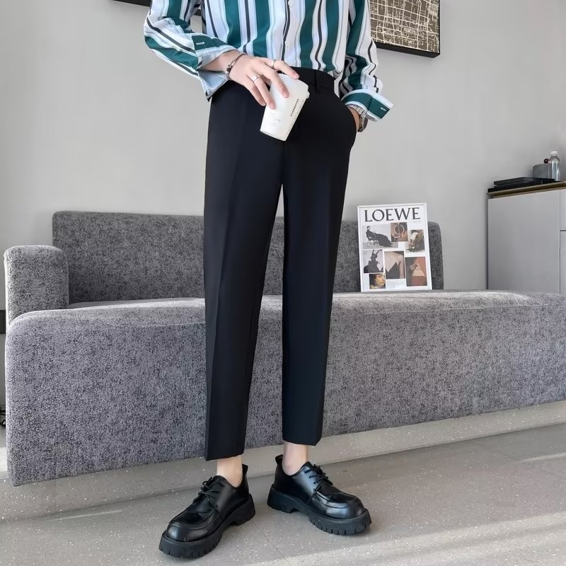 Naples Trousers Men's Korean Style Slim-fitting Pants Autumn Retro High Waist Business Solid Color Straight Casual Trousers
