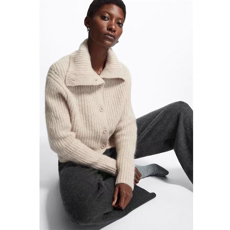 Autumn And Winter Style C Home Casual Button Large Lapel Wool Blend Soft Waxy Knitted Cardigan Women's Jacket - 2