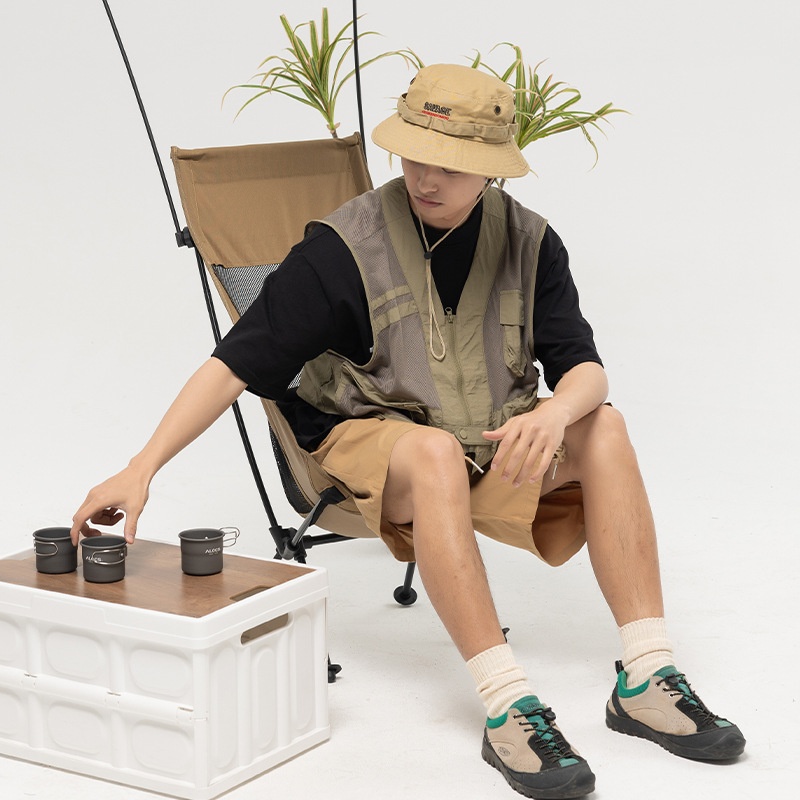 ATBORDERSpring And Summer Splicing Large Pocket Casual Workwear Vest Japanese Loose Sleeveless Waistcoat