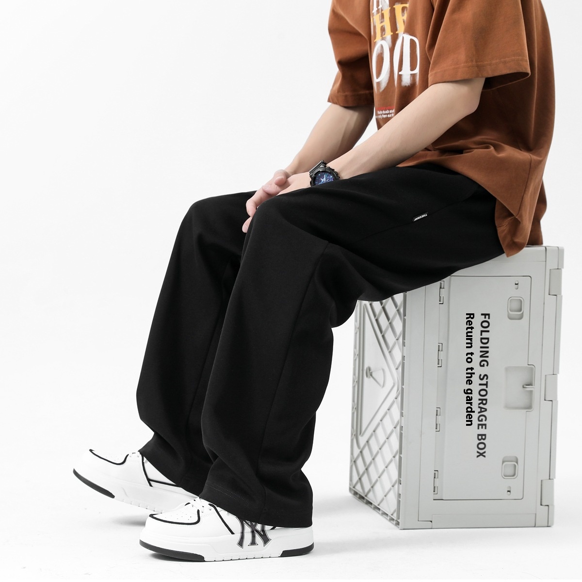 Sweatpants Men Autumn And Winter Straight Pants Men's Wear Hong Kong Style Casual All-matchy Brand Loose Trousers Solid Color Pants