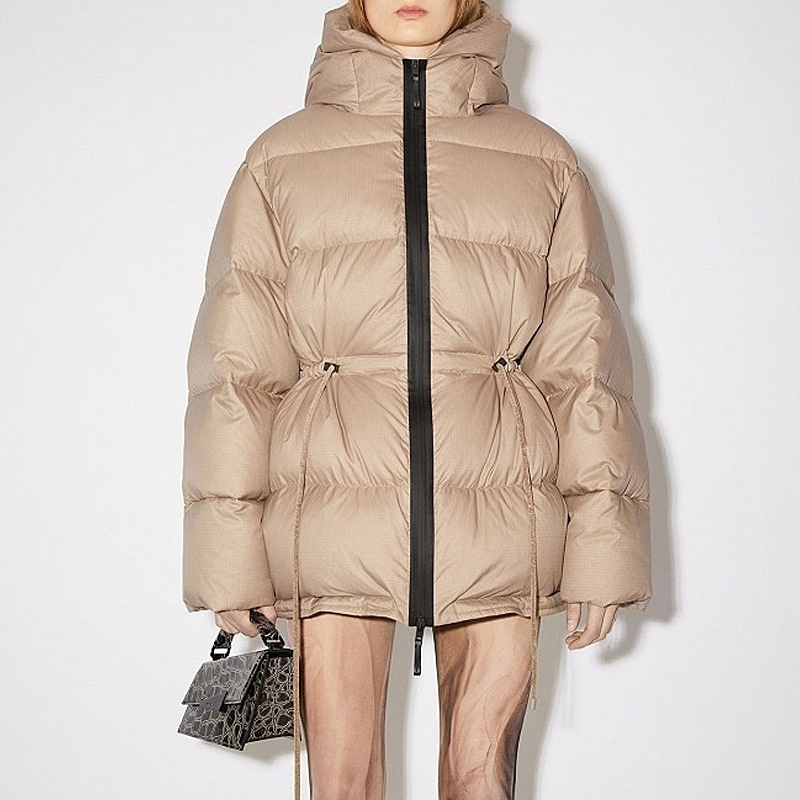 The Row Autumn And Winter Style Drawstring Waist Hooded Classic Puffer Jacket Women's Jacket Thick Warm Duck Down Jacket