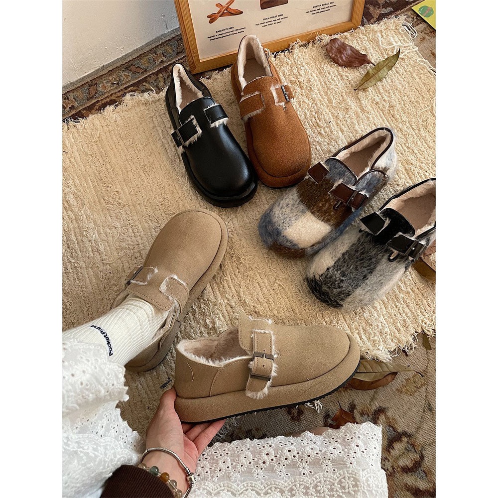Jinmi Birken Shoes Women's Plush Toad Shoes Autumn And Winter Women's Shoes Flat Shoes Fur Shoes Cotton Shoes Women