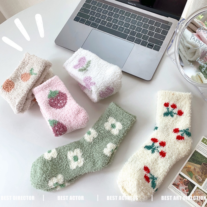 Coral Velvet Socks For Women Cream Mid-tube Women's Socks Winter Thickened Velvet Home Confinement Sleeping Socks