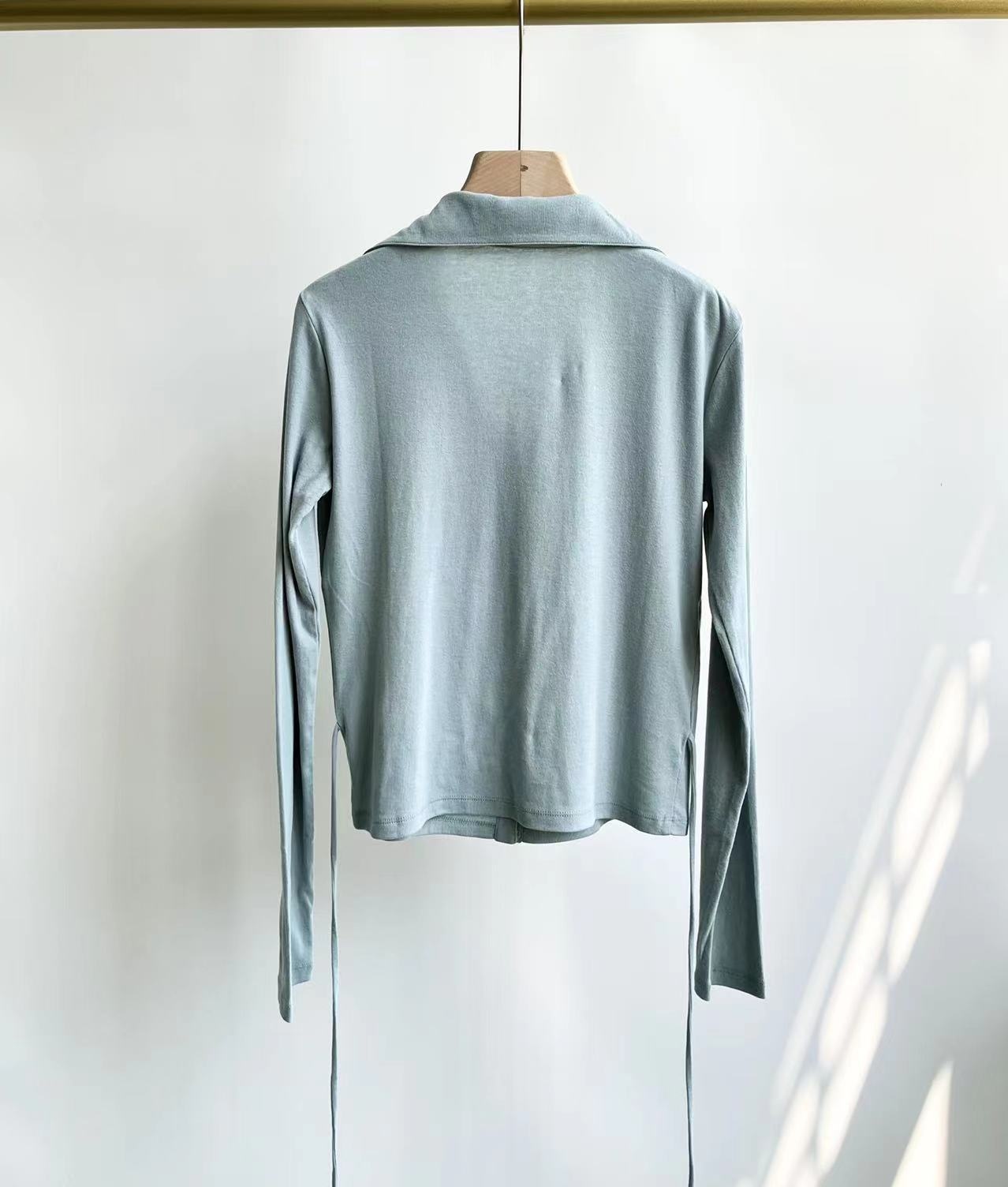 V's Fashionable And Simple Autumn Women's Popular Top Polo Small Lapel Cotton Back Lace-up Sweater For Women - 5