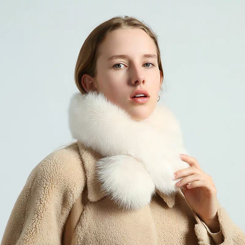 Style Whole Leather Fox Fur Scarf For Women Winter Korean Style Double-sided Fur Plush Scarf With Real Fur Collar