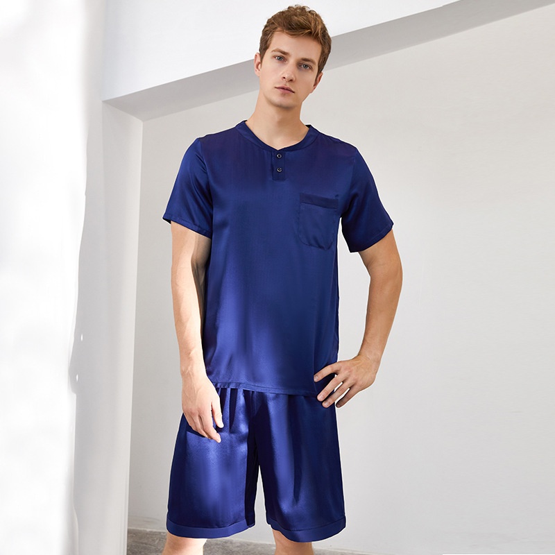 Men's Silk Pajamas Short-sleeved Shorts Suit Summer Mulberry Silk Casual Home Clothes Two-piece Silk Pajamas