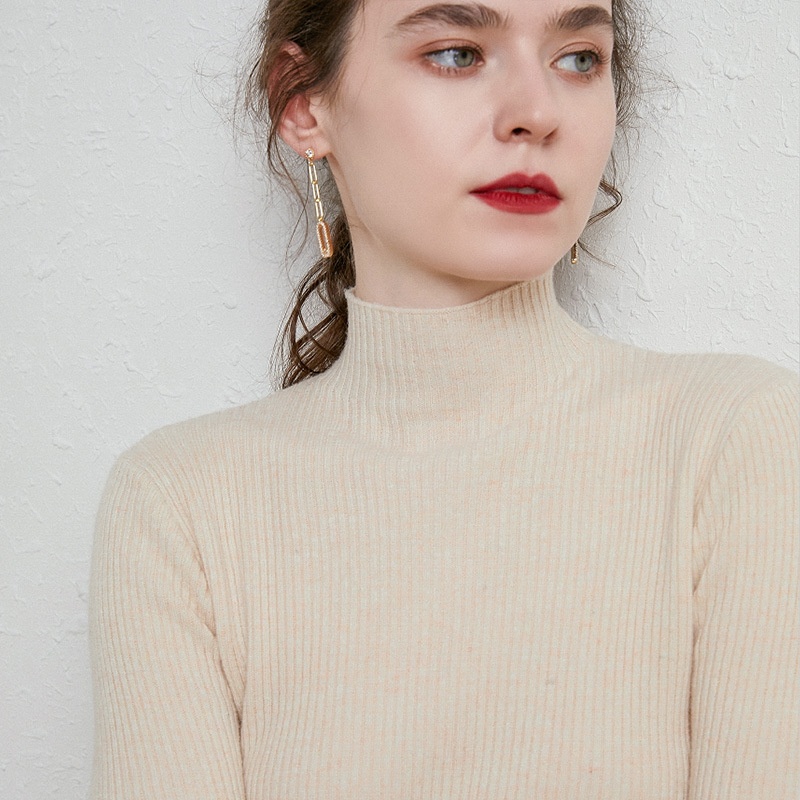 Half Turtleneck Striped Slim Fit Sweater Solid Color Wool Bottoming Sweater Korean Style Cashmere Sweater For Women - 2
