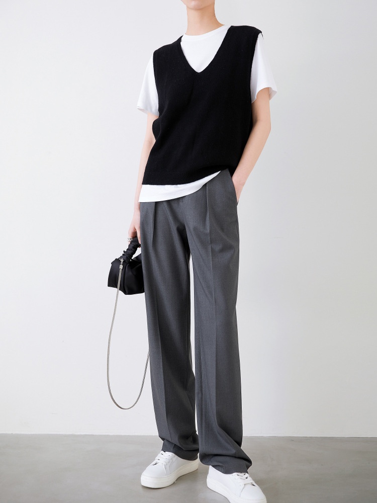 Autumn And Winter Gray Suit Pants Old Money Style Pants Slimming Wide Leg Pants Niche Casual Straight Pants Women - 3